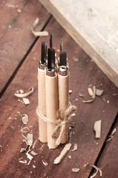 Sharp chisels with wooden handle Stock Photos