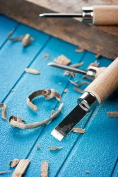 Sharp chisels with wooden handle Stock Photos