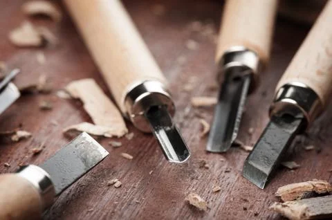 Sharp chisels with wooden handle Stock Photos