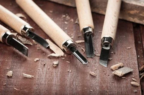 Sharp chisels with wooden handle Stock Photos