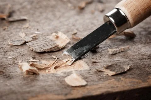 Sharp chisels with wooden handle Stock Photos