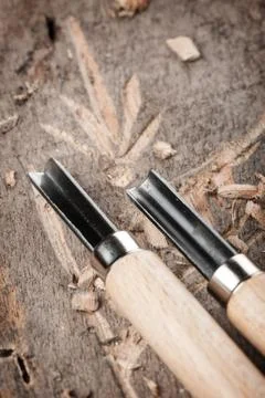 Sharp chisels with wooden handle Stock Photos