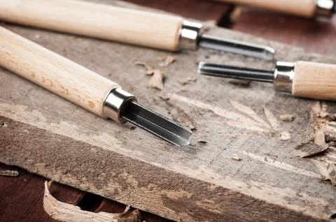 Sharp chisels with wooden handle Stock Photos
