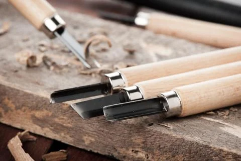 Sharp chisels with wooden handle Stock Photos