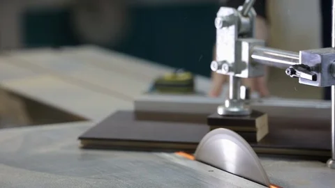 Sharp circular saw is sawing woodworking, work is underway on wooden product Video stock 124924125