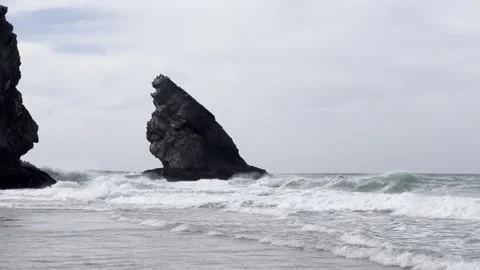 Sharp Cliff and Powerful Ocean Waves Stock Footage 314946226