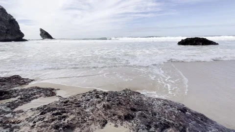 Sharp Cliff and Powerful Ocean Waves Stock Footage 314946257