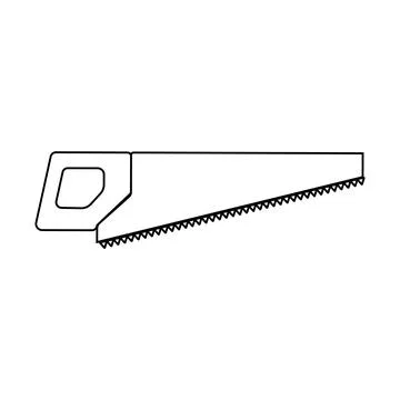 A sharp construction black and white icon of a hand saw, a hacksaw with teeth Stock Illustration