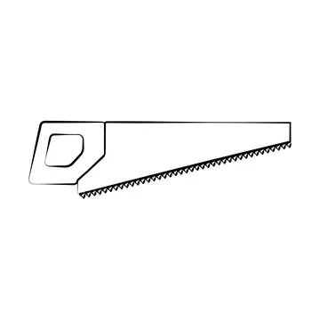 A sharp construction black and white icon of a hand saw, a hacksaw with teeth Stock Illustration