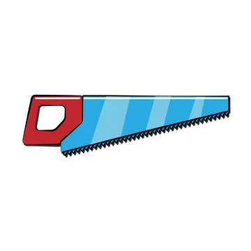 A sharp construction blue and red hand saw icon, a wood saw with a metal blad Stock Illustration