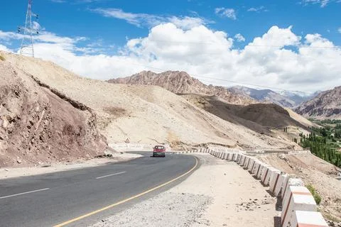 Sharp curv of road way with sharp curve in Leh Ladakh, India. Stock Photos