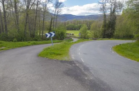 Sharp curve joint to fork to the left Stock Photos