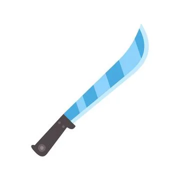 Sharp curved machete with blue blade and black handle Stock Illustration