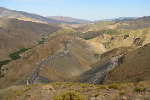 Sharp Curves on The Edge Road to High Atlas Mountains, Morocco Stock Photos