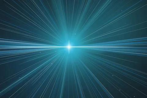 A sharp cyan flare radiates across a deep teal field with countless linear .. Illustrazione stock