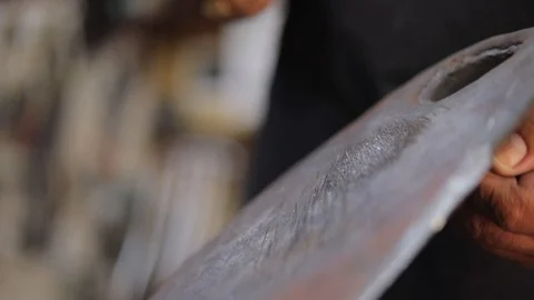 Sharp Damascus steel knife. Slow motion. Stock Footage 103945279