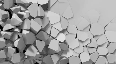 Sharp debris Explosion breaking wall with cracks monochromatic texture picture Stock Illustration