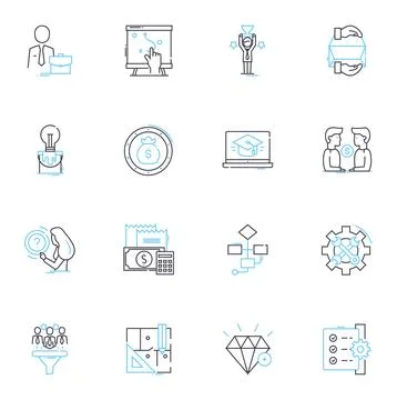 Sharp decision linear icons set. Rational, Clear-headed, Judicious, Resolute Stock Illustration