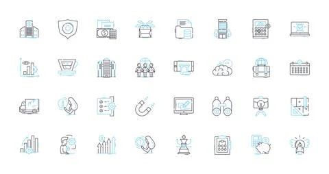 Sharp decision linear icons set. Rational, Clear-headed, Judicious, Resolute Stock Illustration