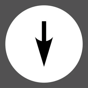 Sharp Down Arrow flat black and white colors round button 库存插图