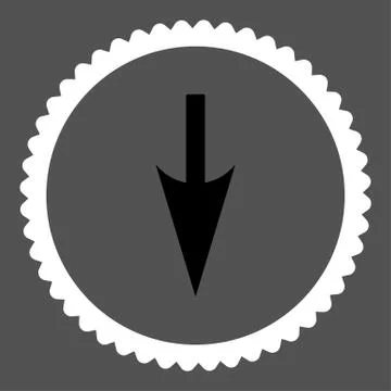 Sharp Down Arrow flat black and white colors round stamp icon 库存插图