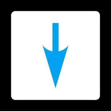 Sharp Down Arrow flat blue and white colors rounded button 库存插图