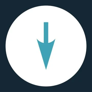 Sharp Down Arrow flat blue and white colors round button 库存插图