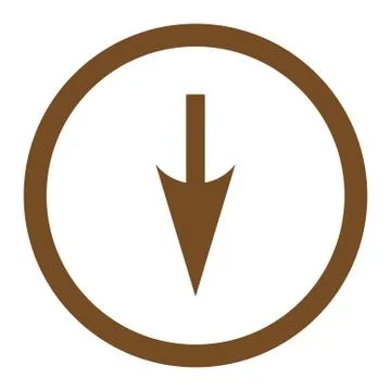Sharp Down Arrow flat brown color rounded raster icon 库存插图