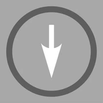 Sharp Down Arrow flat dark gray and white colors rounded raster icon 库存插图