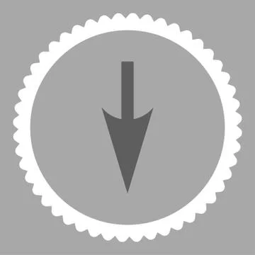 Sharp Down Arrow flat dark gray and white colors round stamp icon 库存插图