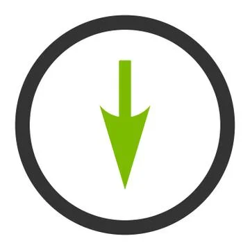 Sharp Down Arrow flat eco green and gray colors rounded vector icon 库存插图