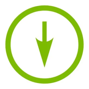 Sharp Down Arrow flat eco green color rounded vector icon Stock Illustration