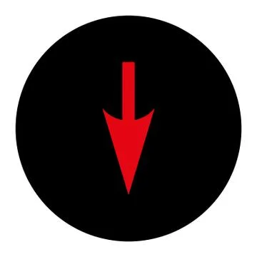 Sharp Down Arrow flat intensive red and black colors round button 库存插图