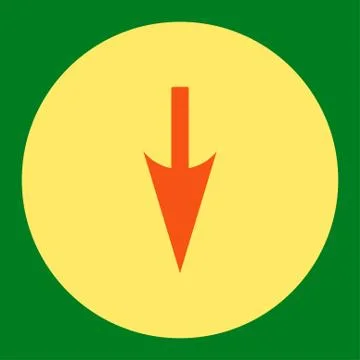 Sharp Down Arrow flat orange and yellow colors round button Stock Illustration