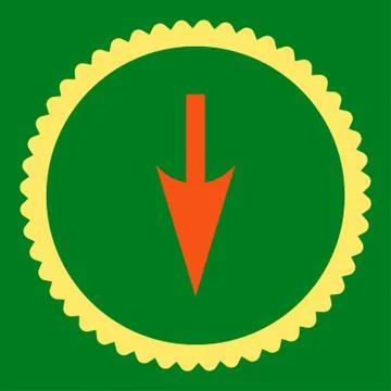 Sharp Down Arrow flat orange and yellow colors round stamp icon 库存插图