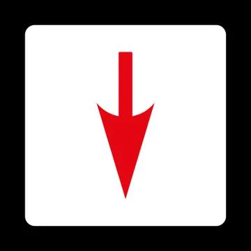 Sharp Down Arrow flat red and white colors rounded button 库存插图