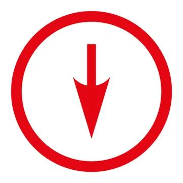 Sharp Down Arrow flat red color rounded vector icon Stock Illustration