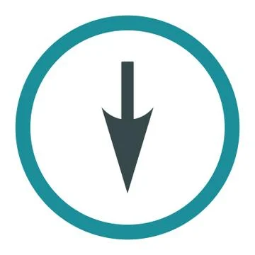 Sharp Down Arrow flat soft blue colors rounded raster icon 库存插图