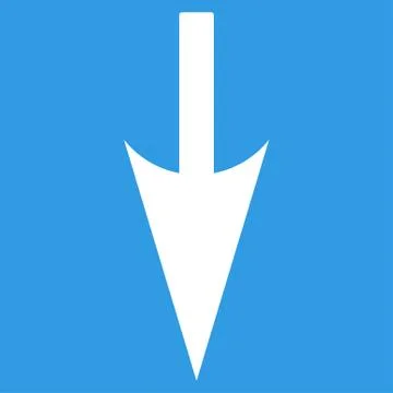 Sharp Down Arrow flat white color icon 库存插图