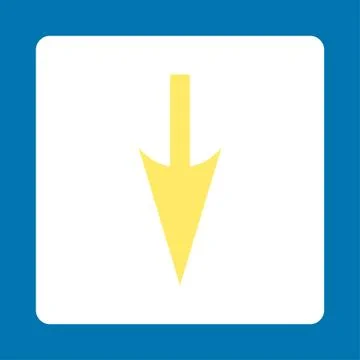 Sharp Down Arrow flat yellow and white colors rounded button Stock Illustration
