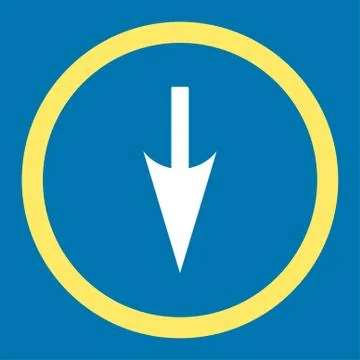 Sharp Down Arrow flat yellow and white colors rounded vector icon Stock Illustration