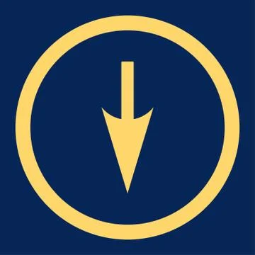 Sharp Down Arrow flat yellow color rounded raster icon Stock Illustration