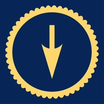 Sharp Down Arrow flat yellow color round stamp icon Stock Illustration