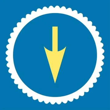 Sharp Down Arrow flat yellow and white colors round stamp icon 库存插图