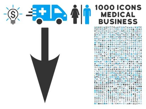 Sharp Down Arrow Icon with 1000 Medical Business Symbols Stock Illustration