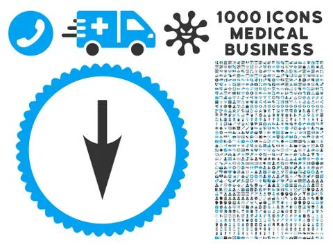 Sharp Down Arrow Icon with 1000 Medical Business Pictograms Stock Illustration