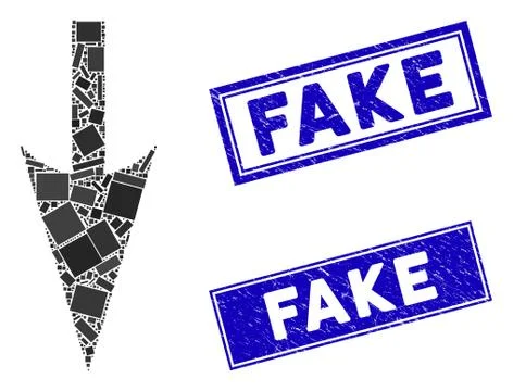 Sharp Down Arrow Mosaic and Distress Rectangle Fake Stamps イラスト素材