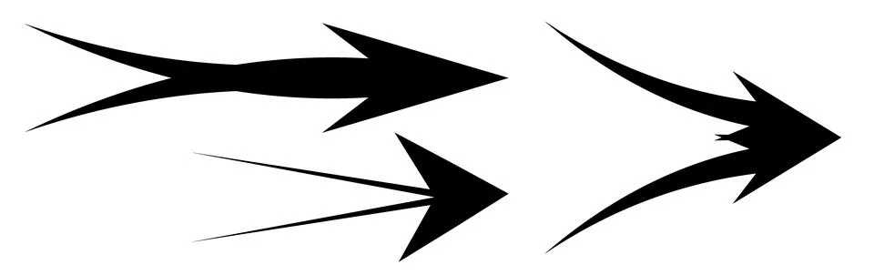 Sharp dynamic black arrows graphic set, Abstract pointed pointer vectors, Iso Stock Illustration