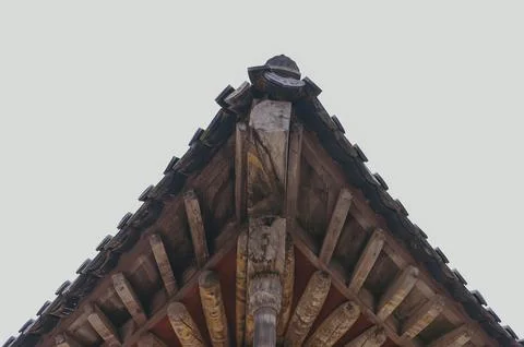 Sharp Eaves Line and Tiled Roof of a Traditional Korean House Stock Photos