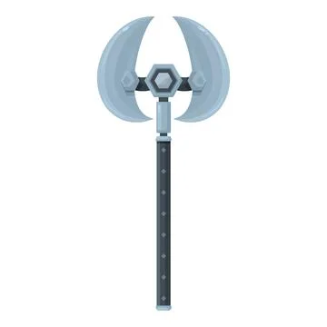 Sharp fantasy double headed axe with crescent blades standing upright on white Stock Illustration